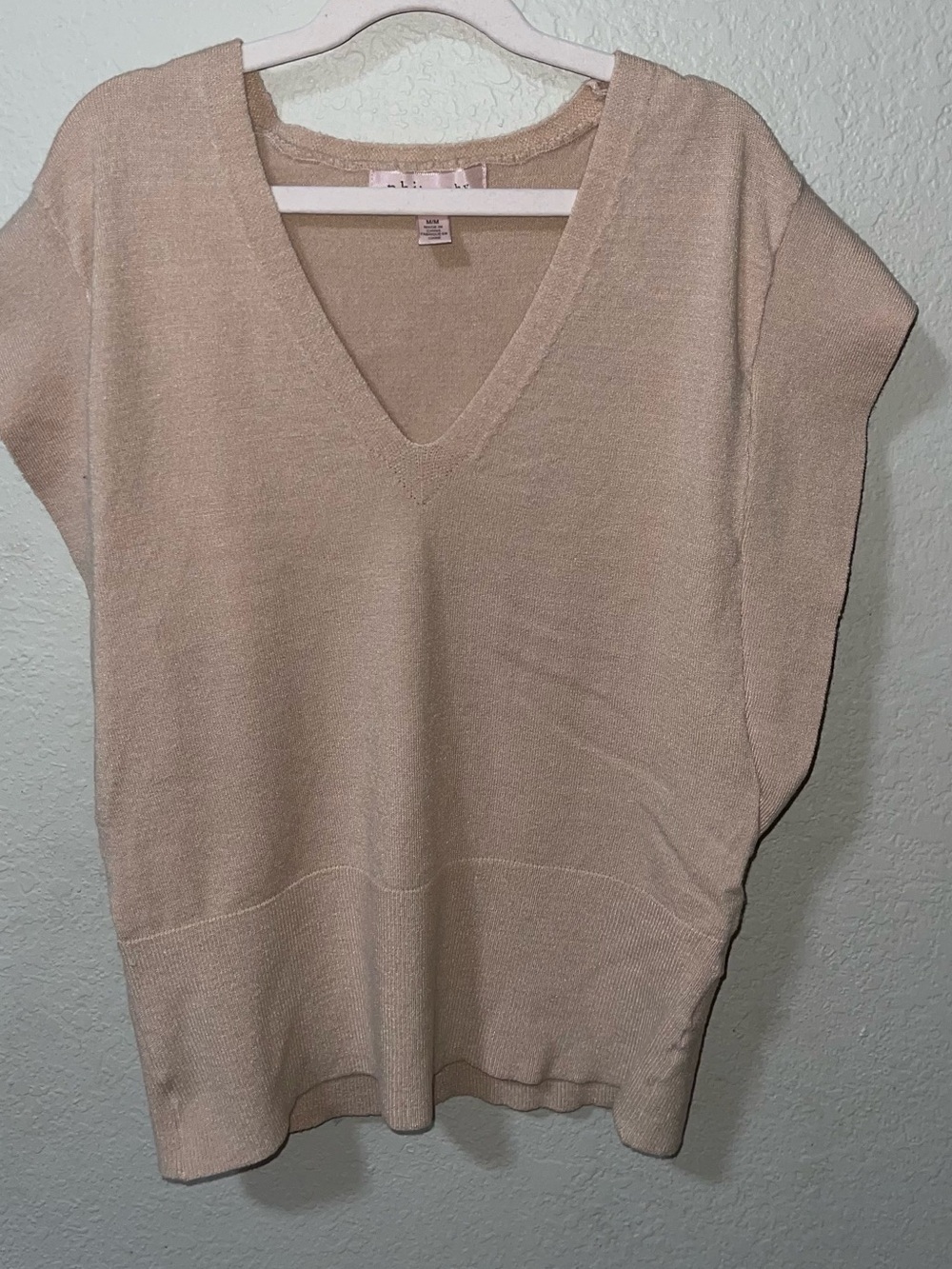 Philosophy Neutral Beige V-Neck Short Sleeve Sweater